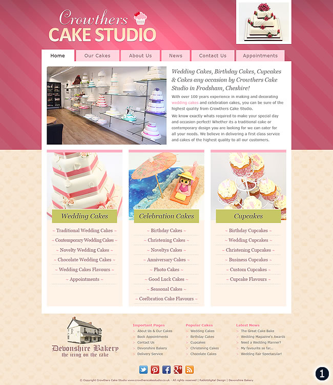 cake shop website design with pink header