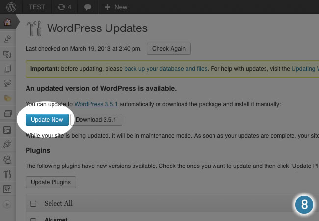 wordpress updates page